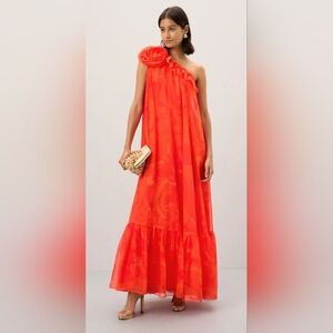 MAC DUGGAL One Shoulder Rose Ruffle Maxi dress Size 4 MSRP $458